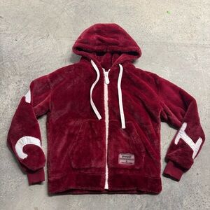 YoungLa Iconic Red Fur Full Zip Hoodie Jacket Sz S  Sporty Cozy Streetwear